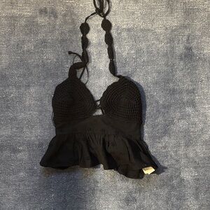 Zara Black Crochet Halter Tank Top